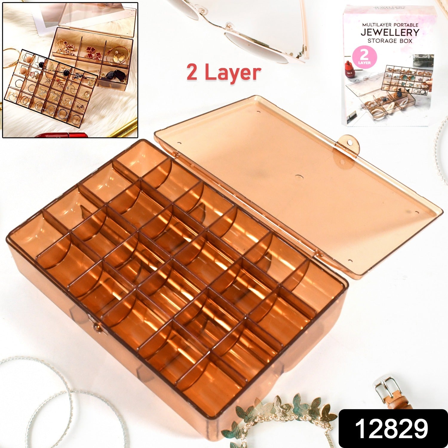 12829 2 layer Acrylic Jewelry Storage Box Dustproof Earring Box, Storage Box Portable Nail Art Storage Case, 24-Grid Small and 6-Grid Big case Makeup Vanity Box (1 Pc / 30 Compartment) 12829 2 layer Acrylic Jewelry Storage Box Dustproof Earring Box, Storage Box Portable Nail Art Storage Case, 24-Grid Small and 6-Grid Big case Makeup Vanity Box (1 Pc / 30 Compartment)